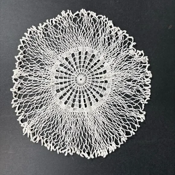 Vintage White Crochet Doily Frilly Lace Handmade Retro 13" Whimsygoth Victorian - Picture 6 of 8